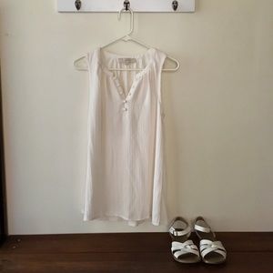 LOFT Striped Henley Mixed Media Shell